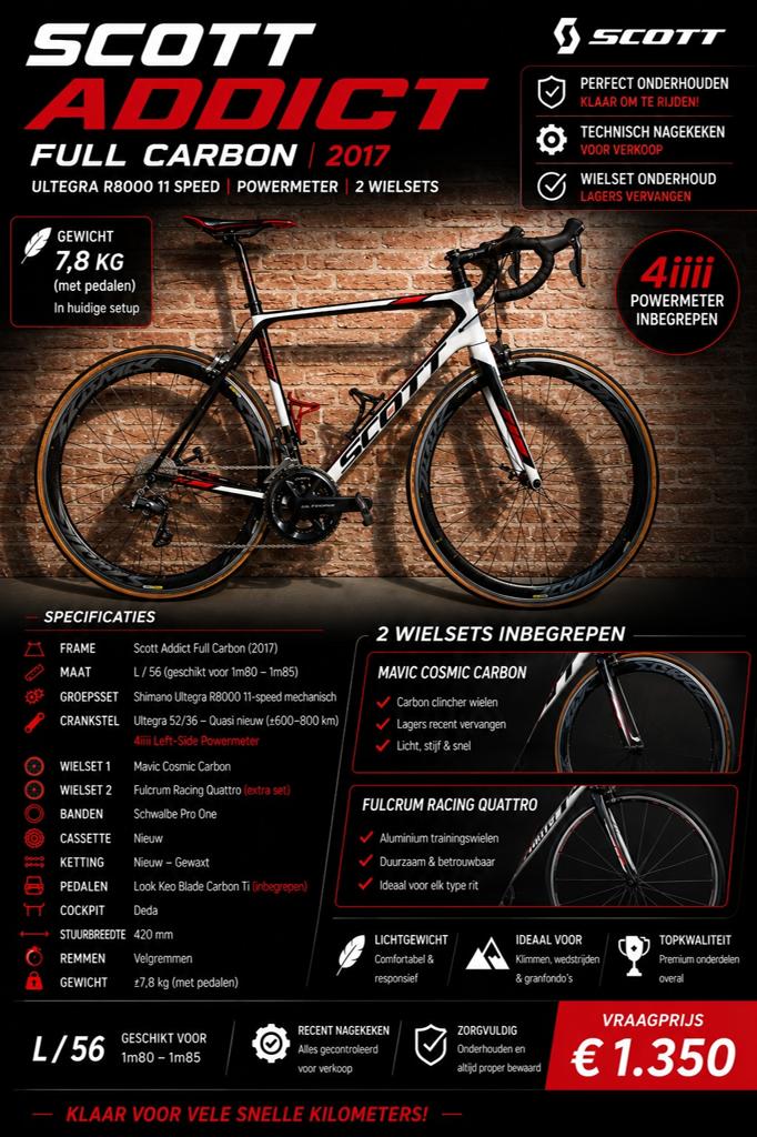 Scott Addict Full Carbon – 2 Wielsets – Powermeter – Ultegra, Fietsen en Brommers, Fietsen | Racefietsen, Carbon, Ophalen