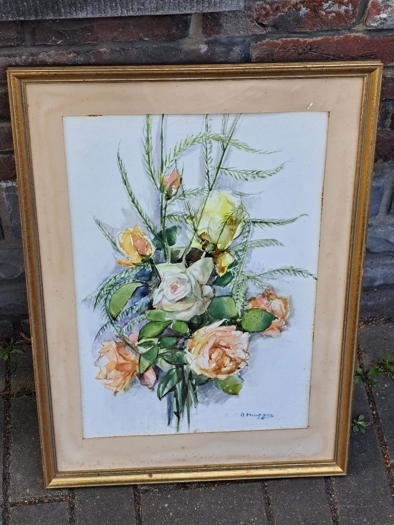 aquarelle fleurs signe andree heupgen, Enlèvement ou Envoi, Aquarelle, Fleurs