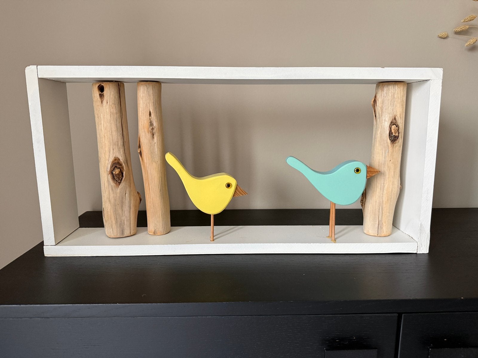 Decoratie houten kader met vogels, Gebruikt, Overige typen, Ophalen of Verzenden, 5 – 50