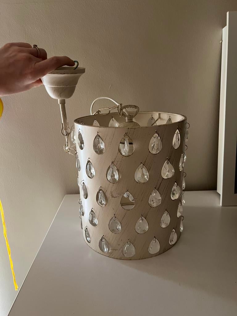 Prachtige metalen kristallen hanglamp, Ophalen, Zo goed als nieuw, Metaal, Klassiek landelijk romantisch