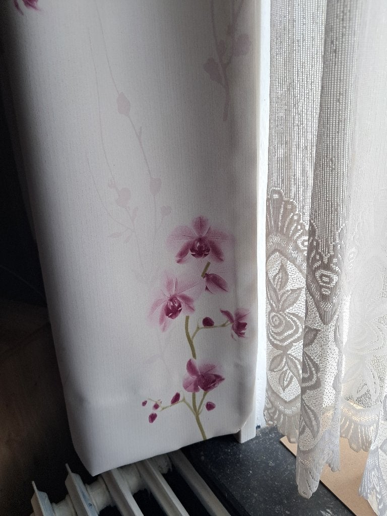 Tentures occultantes gris clair et fleurs, Ophalen, Vitrage, Zo goed als nieuw, Met haken