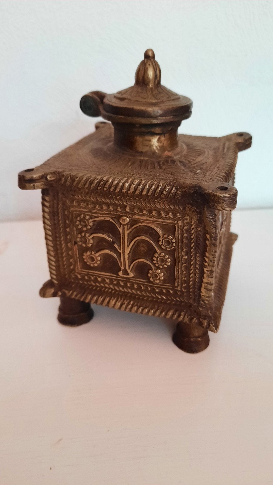 Vintage decoratieve messing inktpot uit India, Ophalen of Verzenden