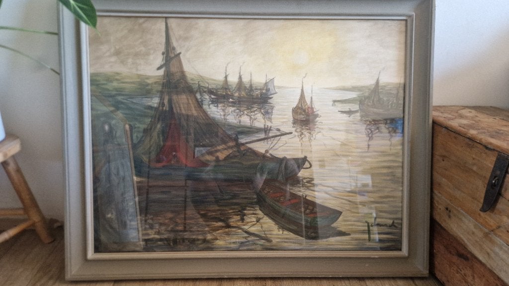 Havengezicht - Theo Idserda, Antiquités & Art, Art | Dessins & Photographie, Enlèvement, Tableau, Aquarelle