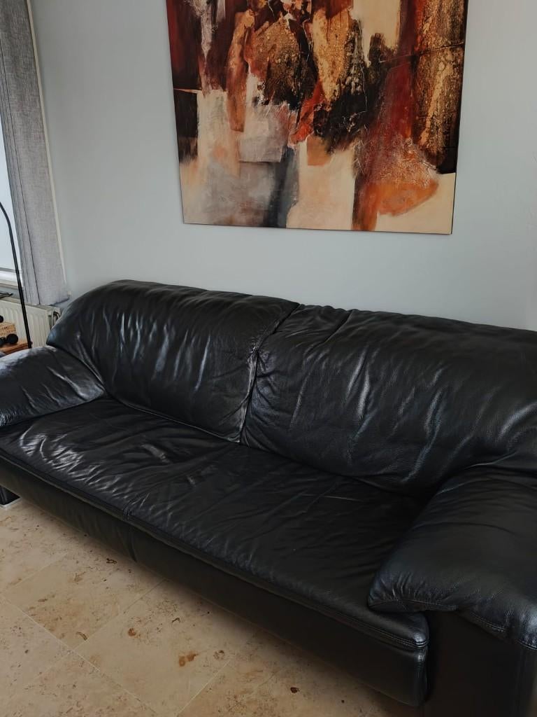 Zwarte lederen salon, Ophalen, Gebruikt, Leer