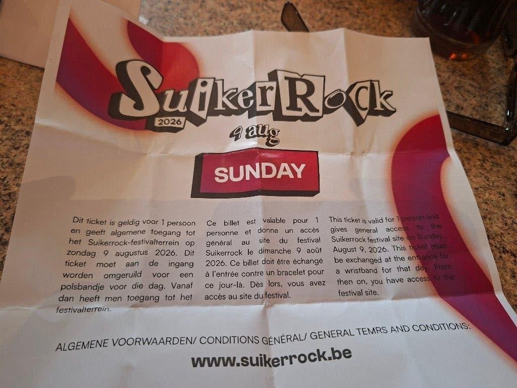 Twee tickets Suikerrock Zondag, Tickets en Kaartjes, Concerten | Overige, Twee personen, Augustus