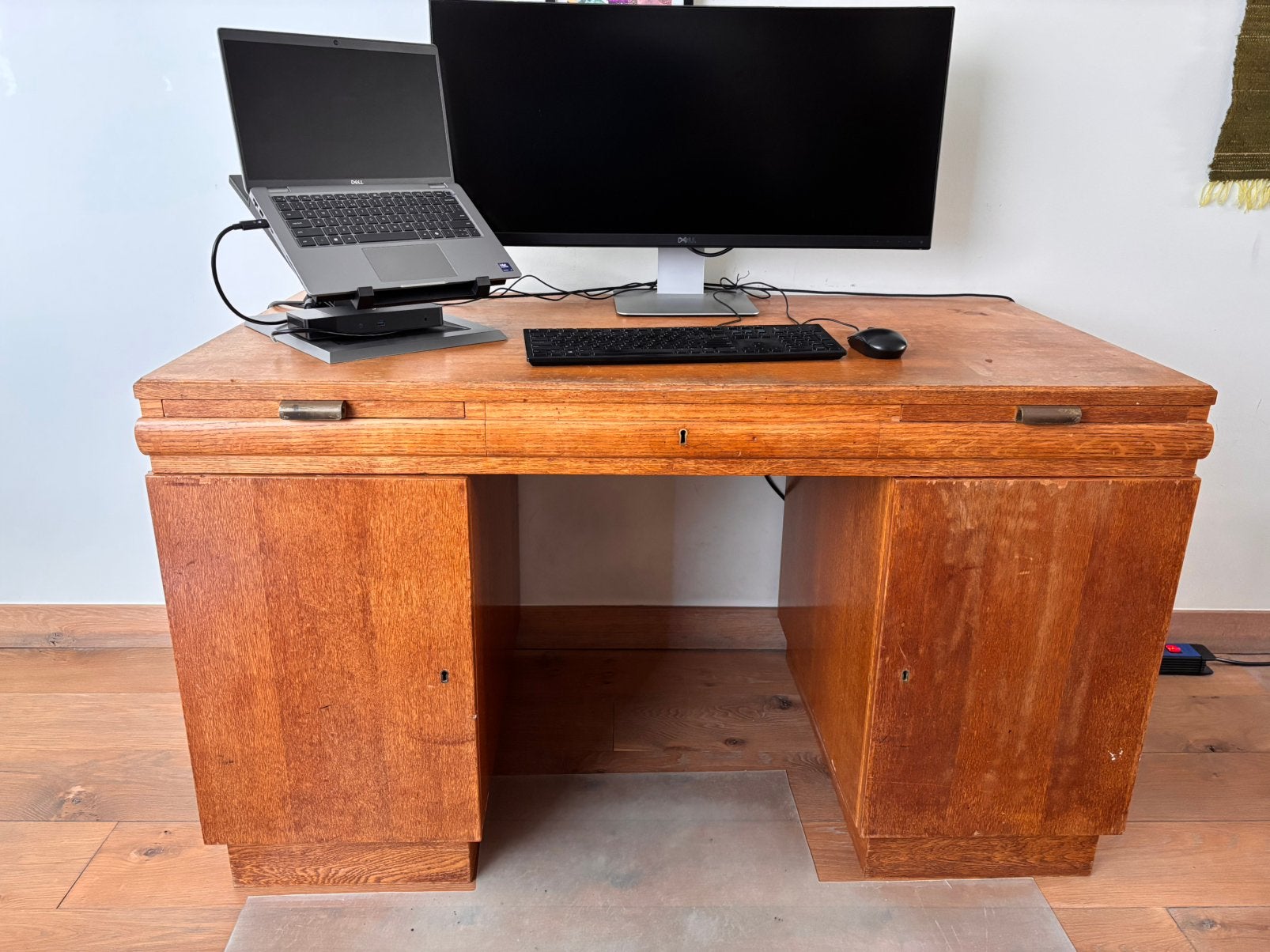 Oerdegelijk bureau met ladeblok en legkast, Maison & Meubles, Autres marques, Vintage, Avec tiroirs, 137 cm