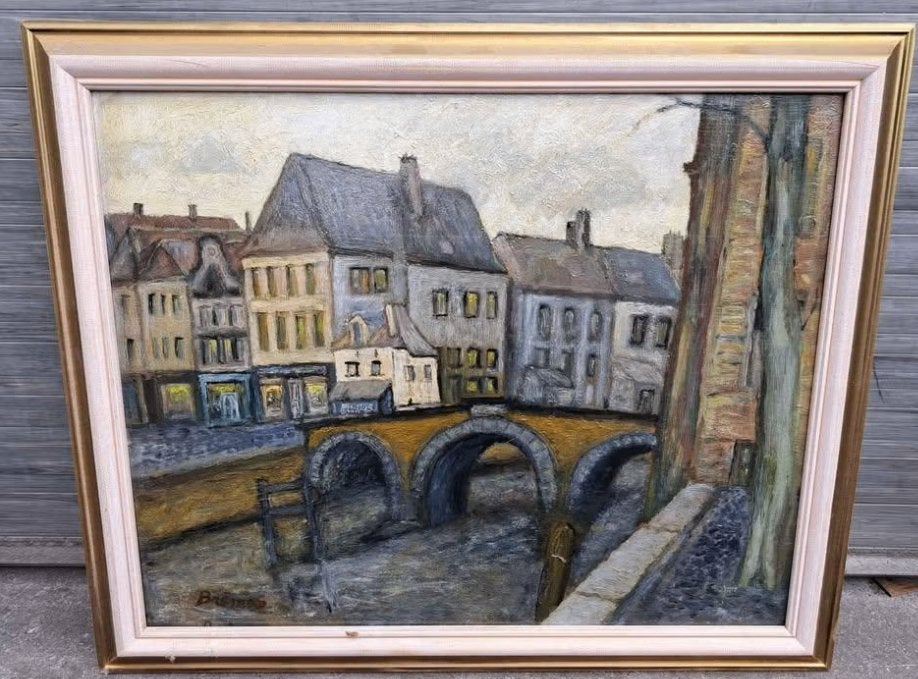 Huile sur panneau pont signe josine breman, Enlèvement ou Envoi, Panneau