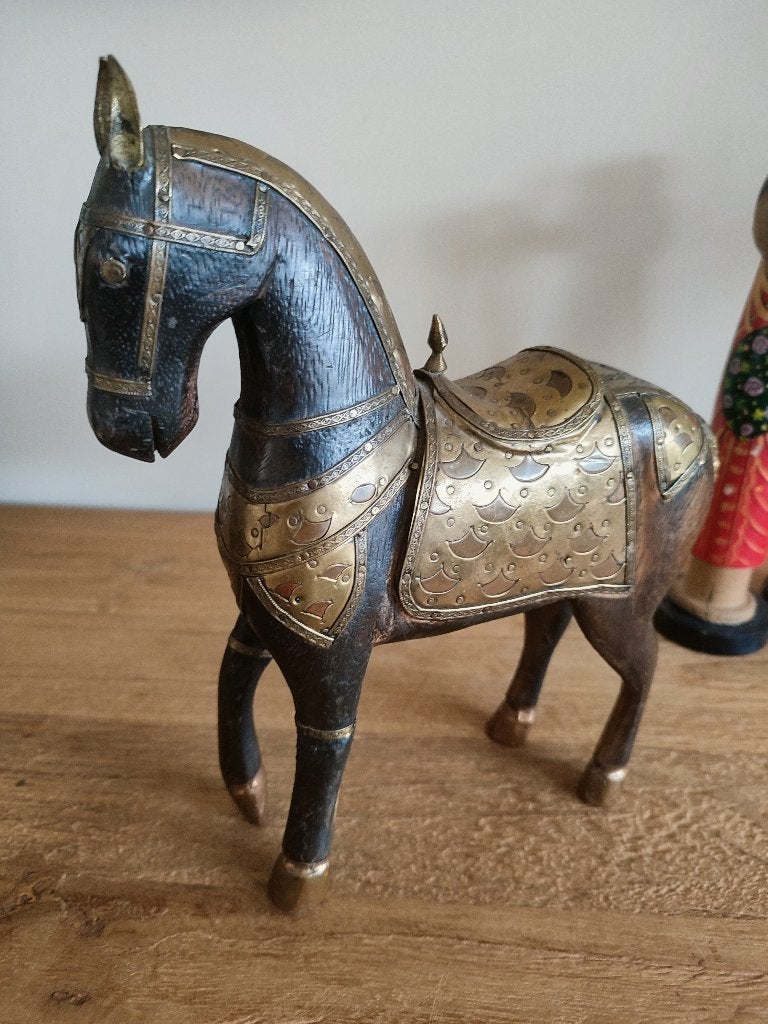 India, Rajasthan: prachtig marwari paard, handgemaakt beeld, Hout, Handgemaakt, Bruin, India