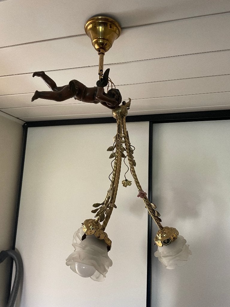 Bronzen engel luster., Antiek en Kunst, Antiek | Verlichting, Ophalen
