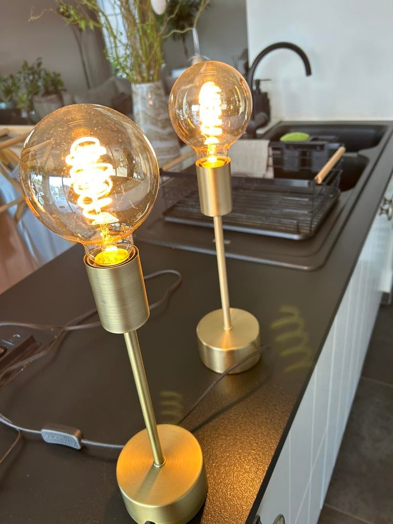 2 gloednieuwe goud kleurige tafel/nachtlampen, Neuf, Moins de 50 cm, Enlèvement ou Envoi, Landelijk