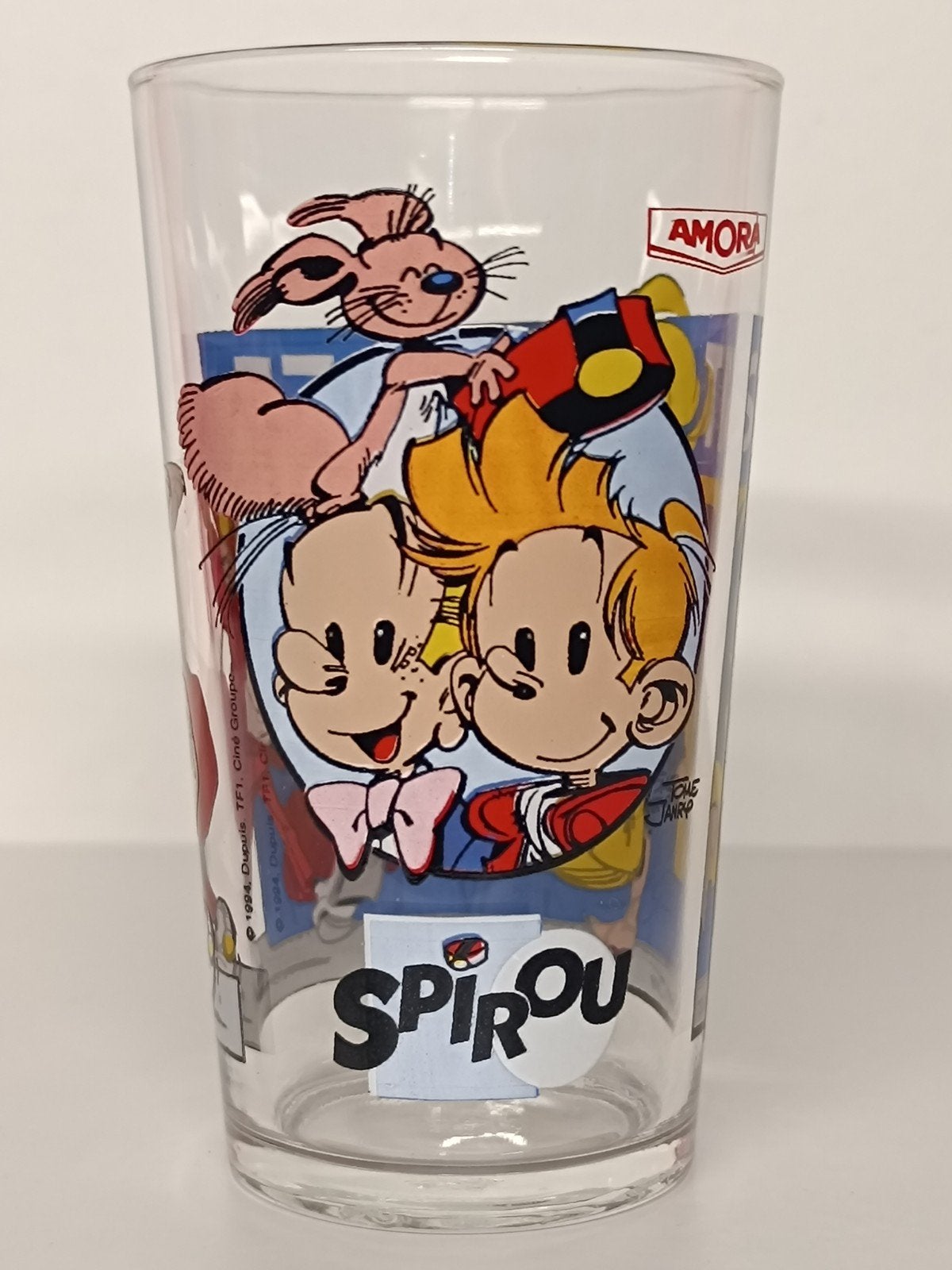 Spirou Robbedoes Dupuis Amora 1994 vintage glas, Enlèvement ou Envoi