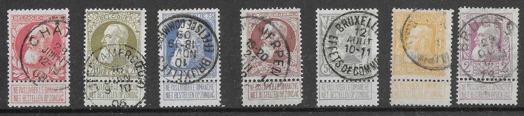 Timbres de Belgique - 74/80 Leopold II, Envoi, Oblitéré