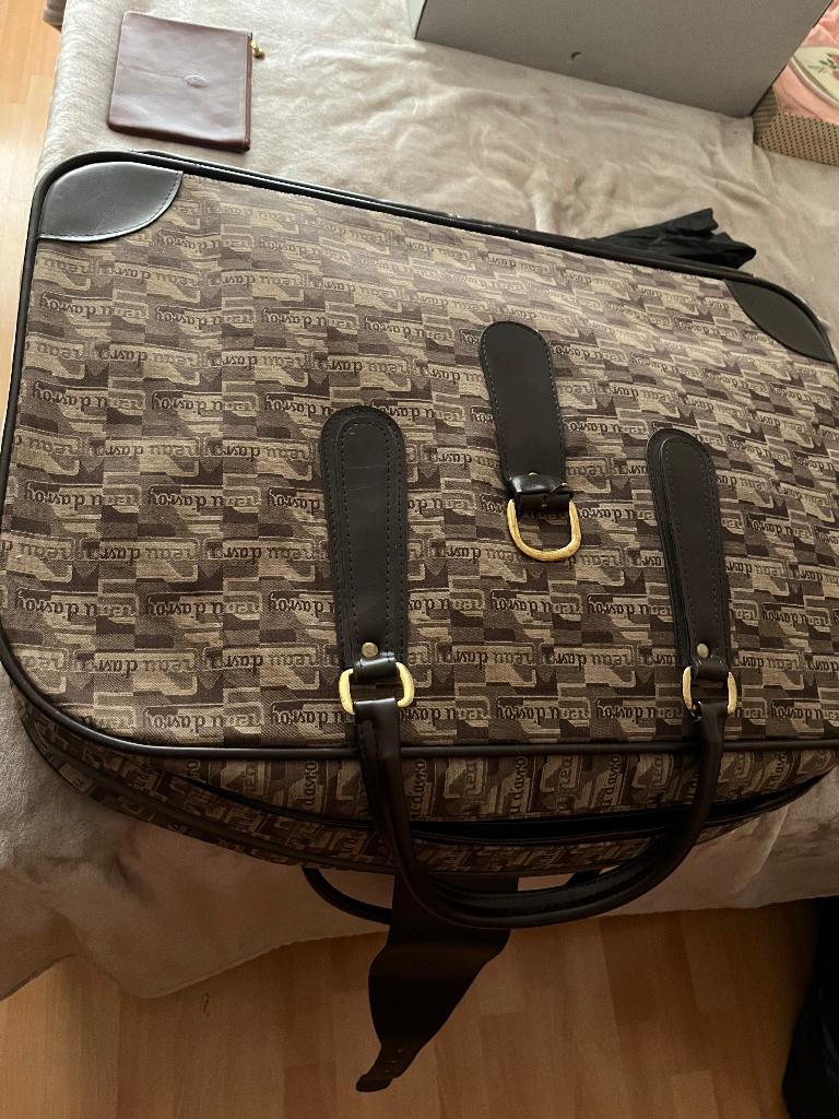 Valise en cuir et tissu brun foncé, Ophalen, Overige materialen, Zo goed als nieuw, 70 cm of meer