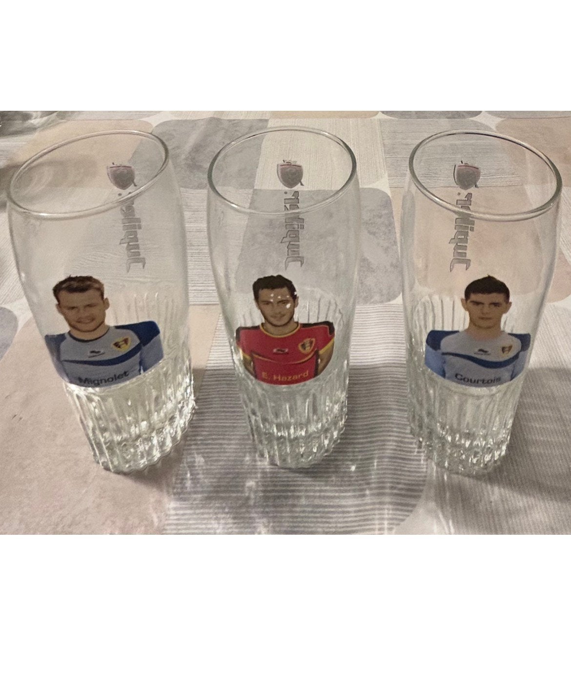 glazen WK 2014: Mignolet, Hazard, Courtois, Ophalen of Verzenden, Gebruikt, Bierglas