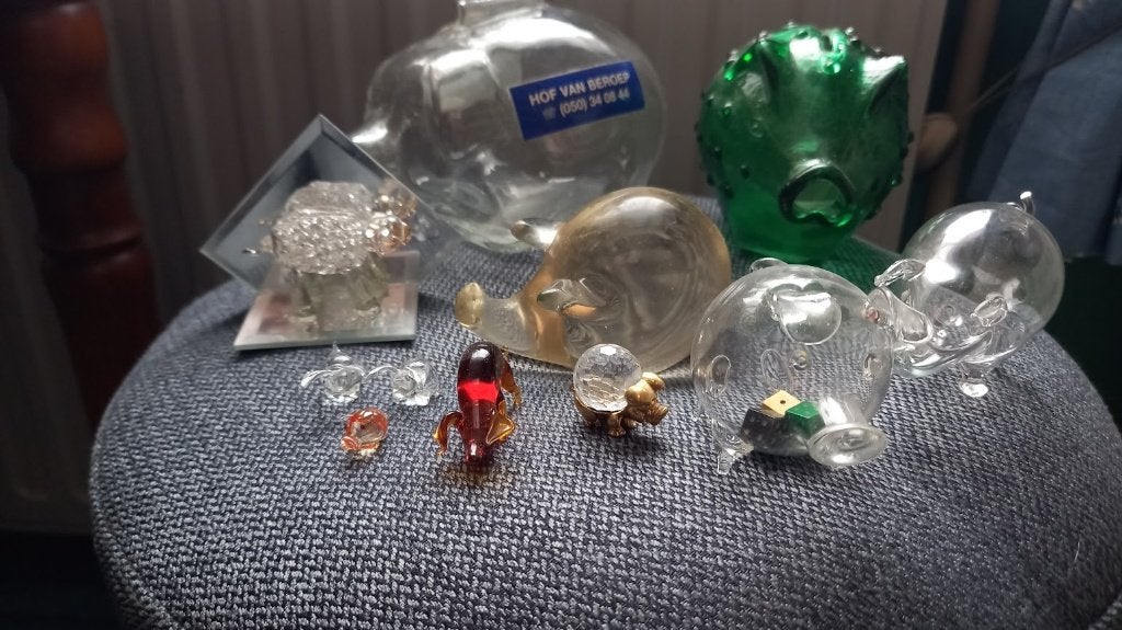 varkensbeeldjes in glas 5€ voor allemaal, Ophalen, Glas