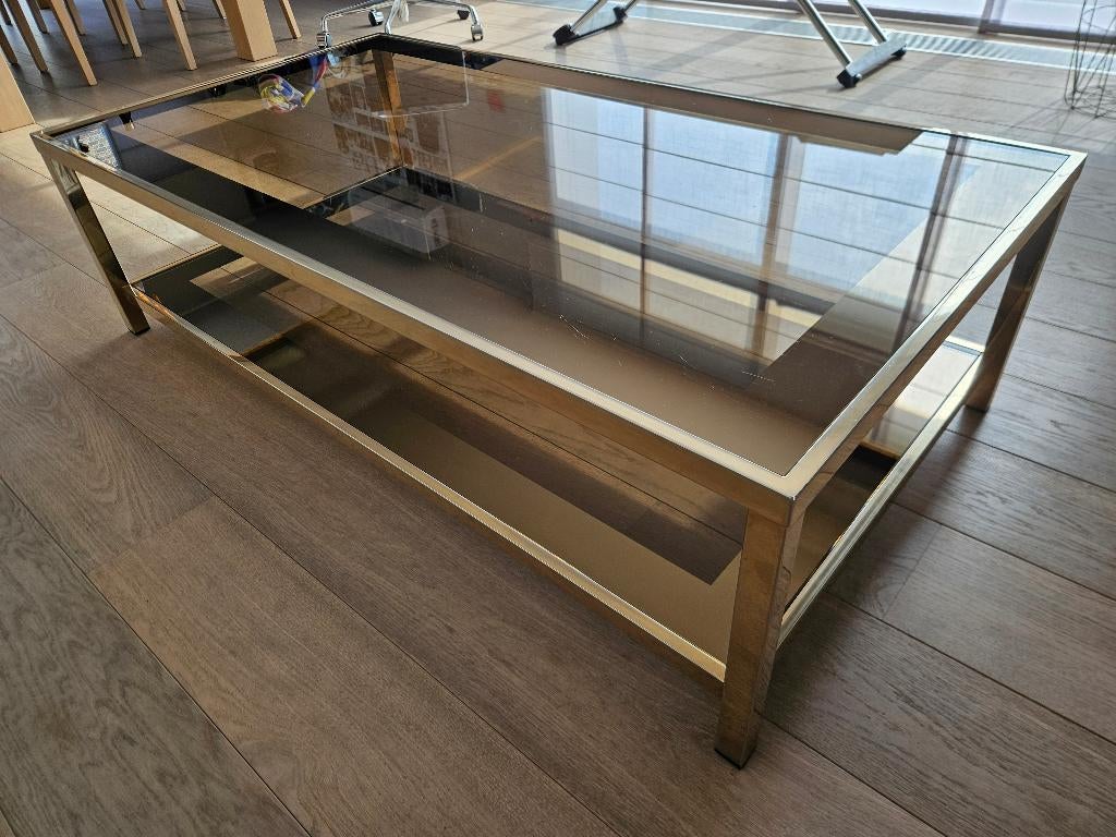 Glazen salontafel, Huis en Inrichting, Tafels | Salontafels, Ophalen, Gebruikt, 100 tot 150 cm, 50 tot 100 cm