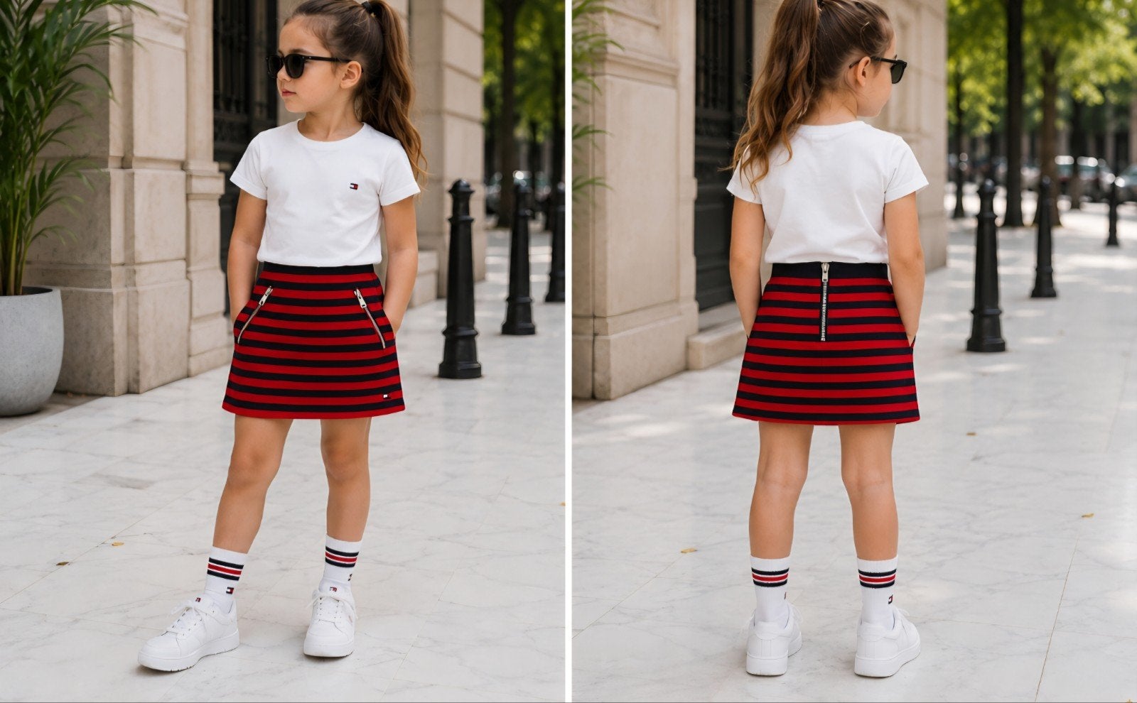 Tommy Hilfiger | Jupe Fille | Rayures Rouge et Marine | 110, Enfants & Bébés, Enlèvement ou Envoi, Fille