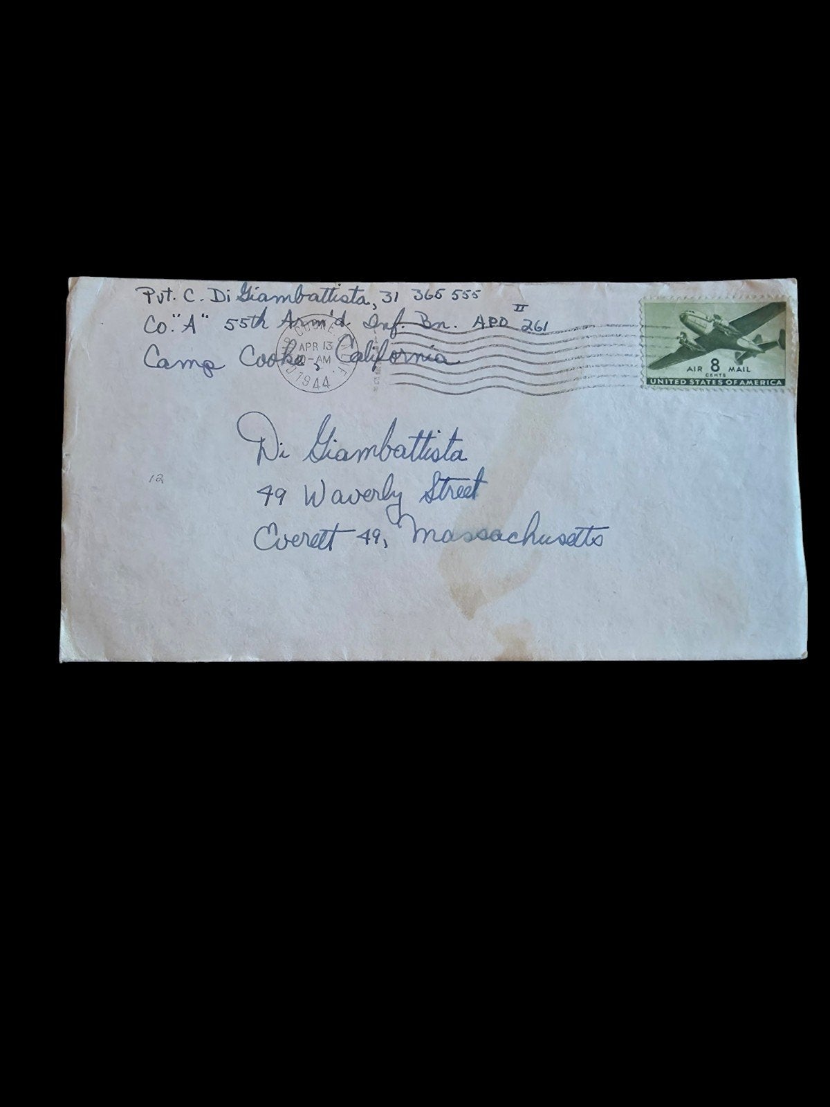 Militaire brief uit de Tweede Wereldoorlog (WO II) — Amerika, Verzamelen, Ophalen of Verzenden, Landmacht