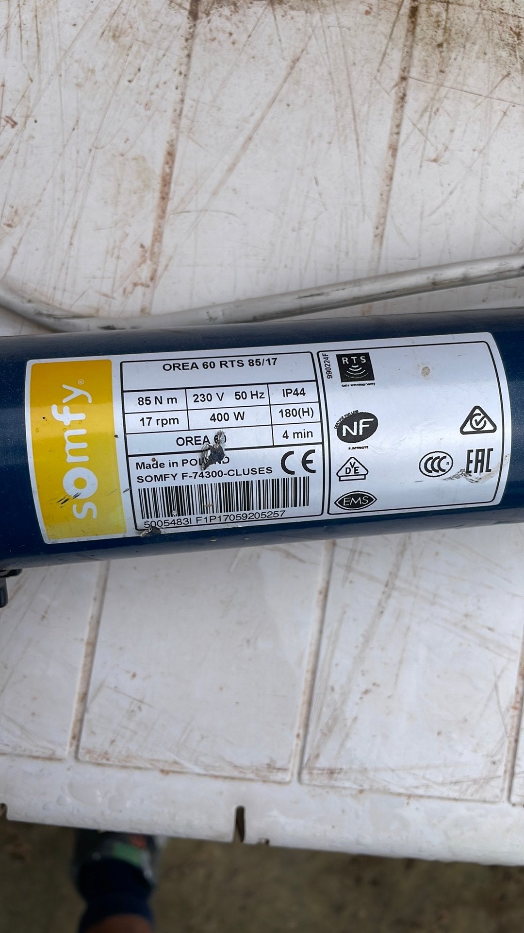 Somfy motor 400W orea RTS 85/17 luifel veranda+afstandbedien, Ophalen of Verzenden, Gebruikt
