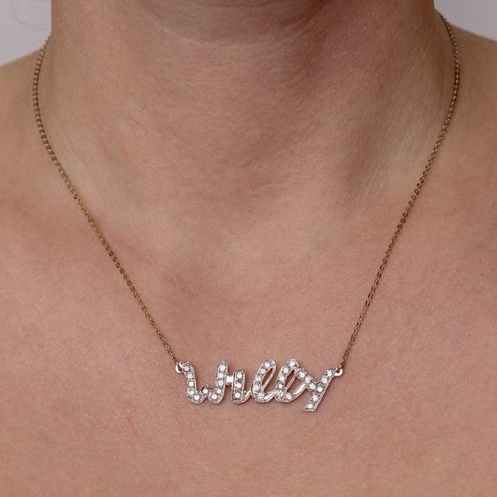 Diamanten zeer fraaie 18k gouden ketting Willy briljant naam, Bijoux, Sacs & Beauté, Enlèvement ou Envoi, Or, Comme neuf, Or