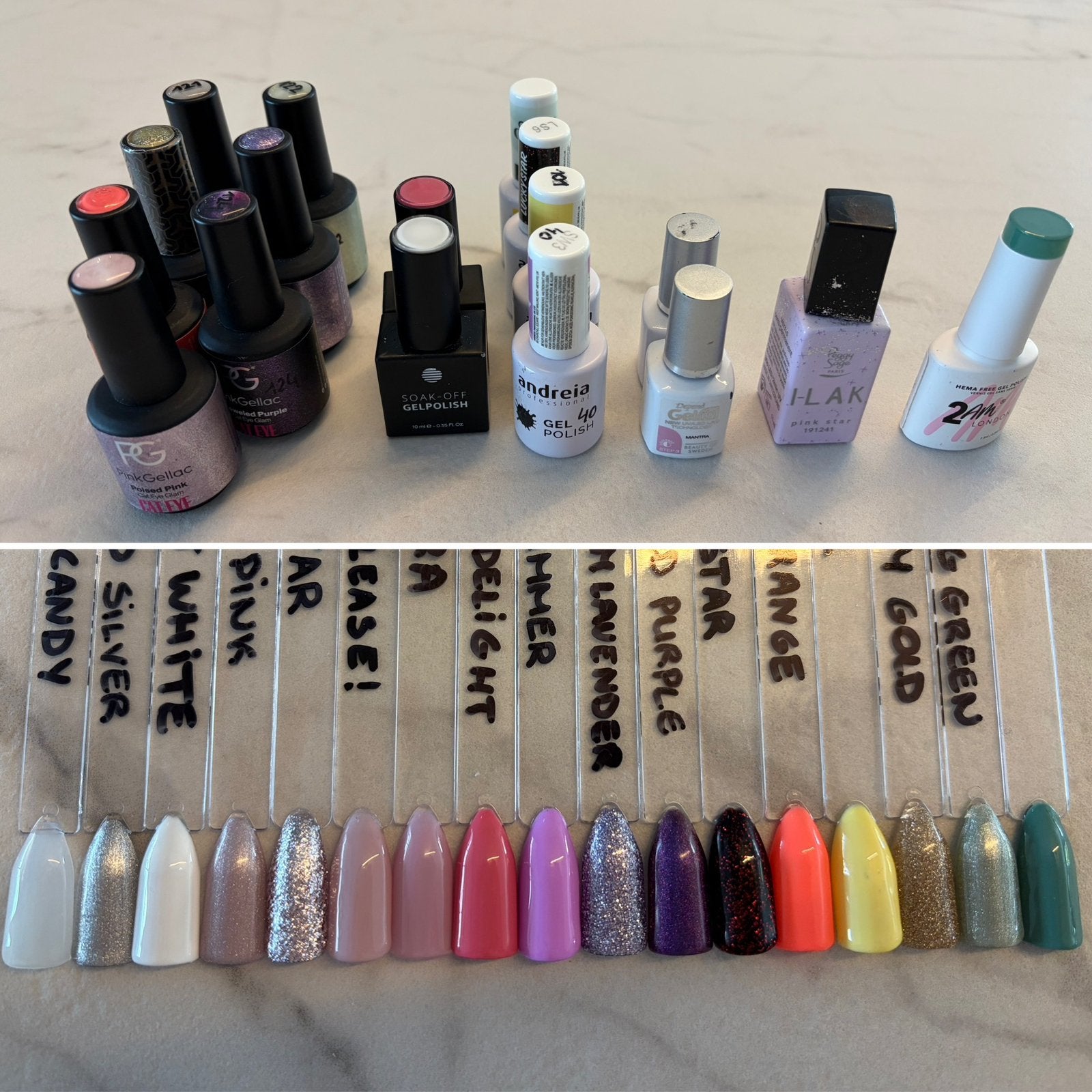 17 couleurs de vernis à gel d'occasion à vendre, Enlèvement ou Envoi, Utilisé, Mains et Ongles
