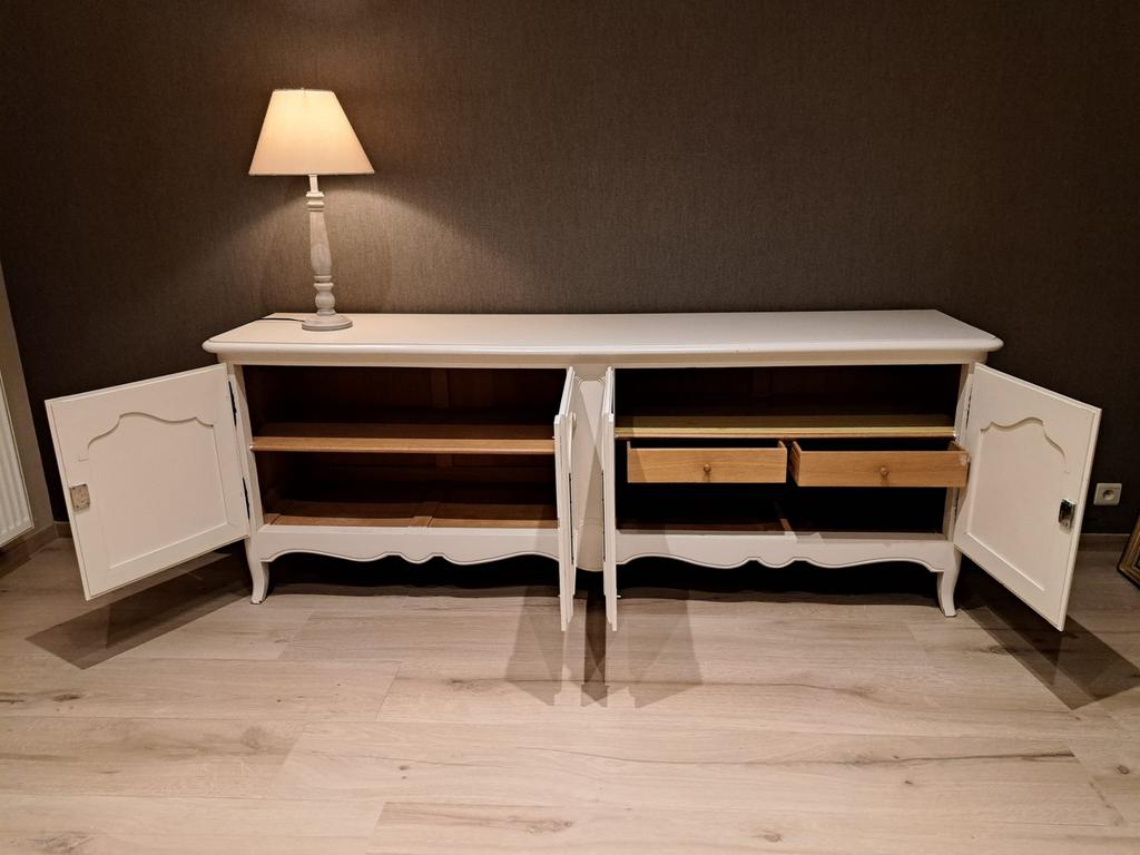 Buffet en chêne massif avec étagères et tiroirs, peint, Avec porte(s), 200 cm ou plus, Klassiek, Enlèvement