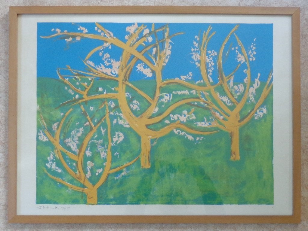 RIK SLABBINCK / BLOEIENDE LENTE / KLEURLITHO / 60x80cm KADER, Avec verre, Enlèvement, Animaux et nature, Lithographie