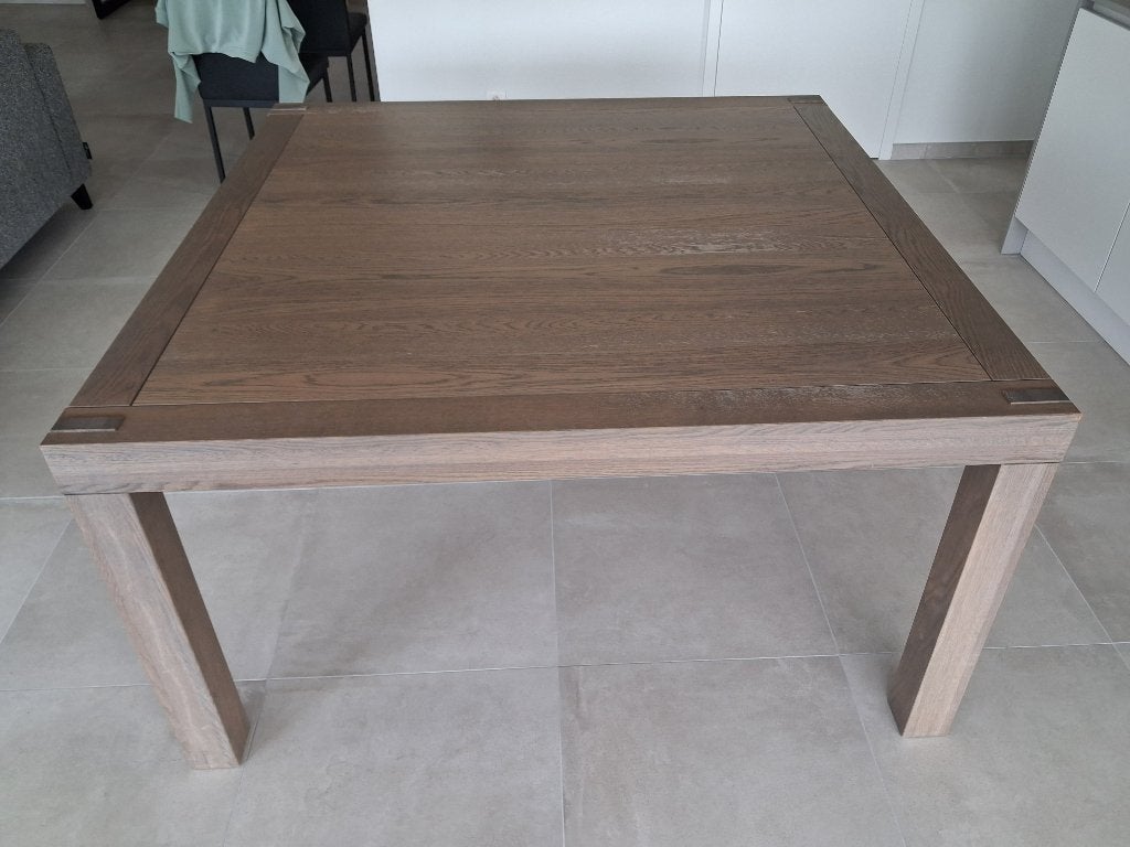 Massief eiken eettafel + 6 rotan stoelen, Huis en Inrichting, Ophalen, Gebruikt, Vijf personen of meer, 100 tot 150 cm