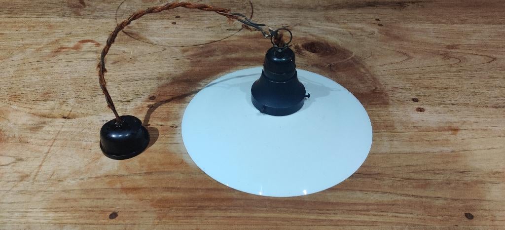 Conische boeren lamp in melkglas, Maison & Meubles, Lampes | Suspensions, Utilisé, Moins de 50 cm, Verre, Enlèvement ou Envoi