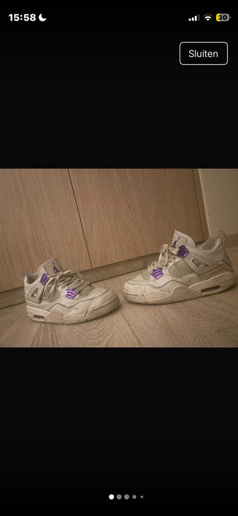 Jordan 4 metallic purple, Ophalen of Verzenden, Gebruikt, Schoenen