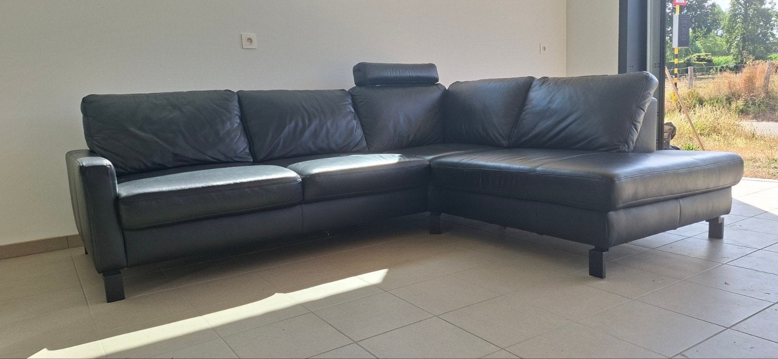 Mooie lederen L-hoekzetel in echt leder - 240 x 192 cm, Enlèvement, Cuir