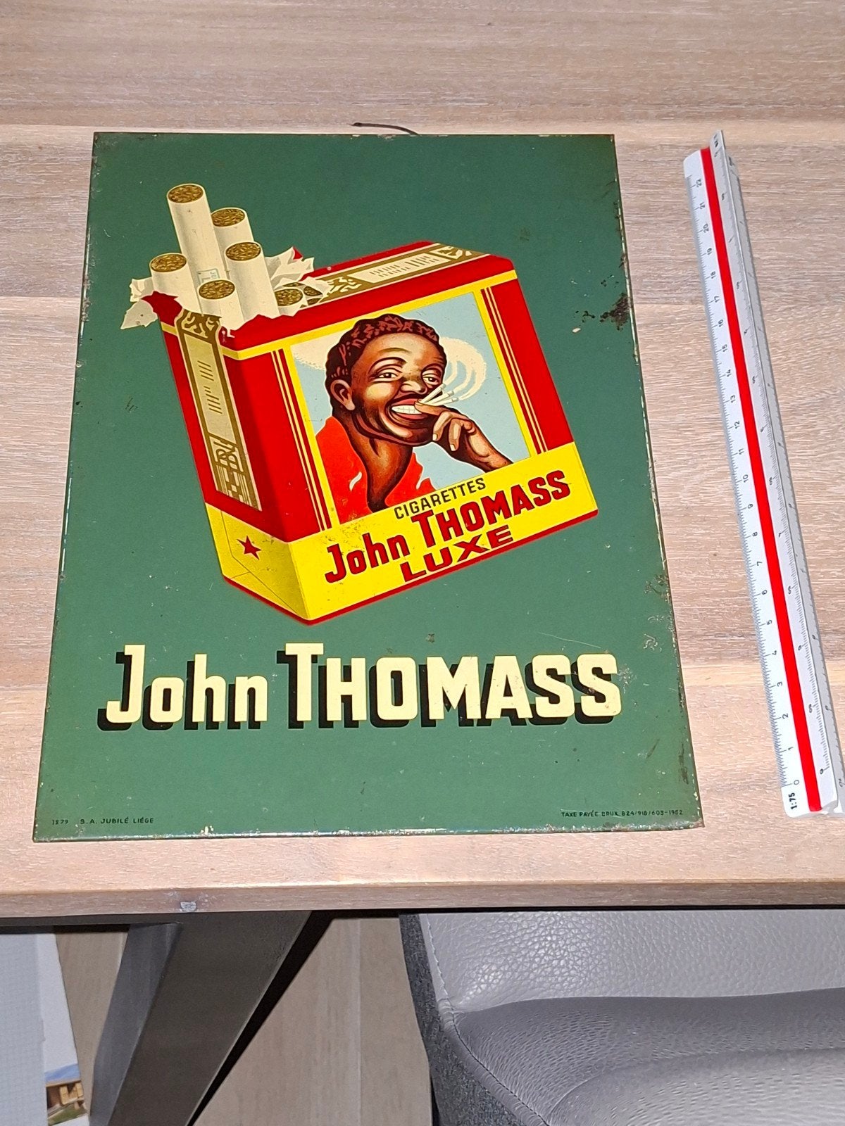 Magnifique vieux métal John Thomass 1952, Enlèvement ou Envoi, Utilisé, Panneau publicitaire