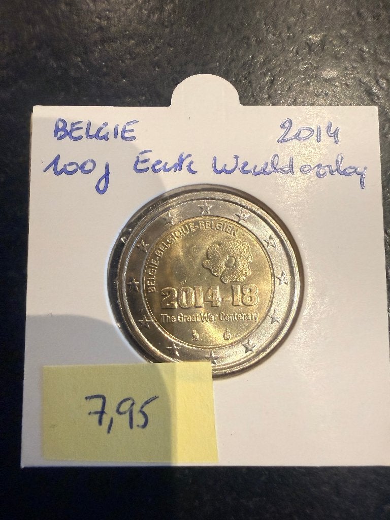 2 euromunt België - Herdenking 100 jaar Eerste Wereldoorlog, Ophalen of Verzenden, België, 2 euro, Losse munt