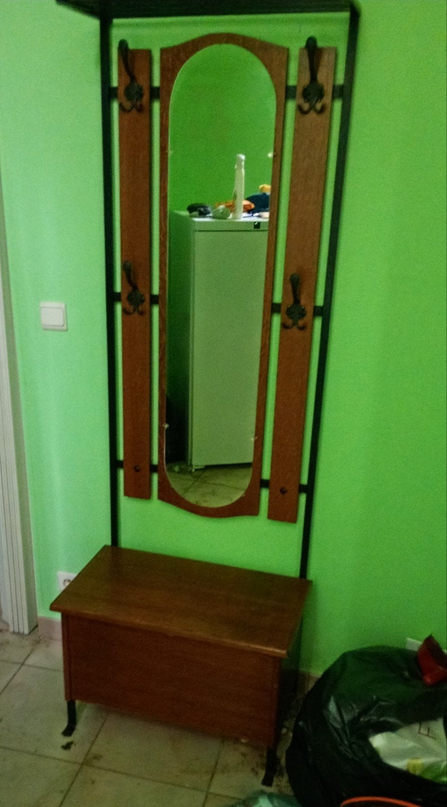 Klein Vintage Spiegel en Kapstok meubel, Ophalen, 100 tot 150 cm, Zo goed als nieuw, Staande kapstok
