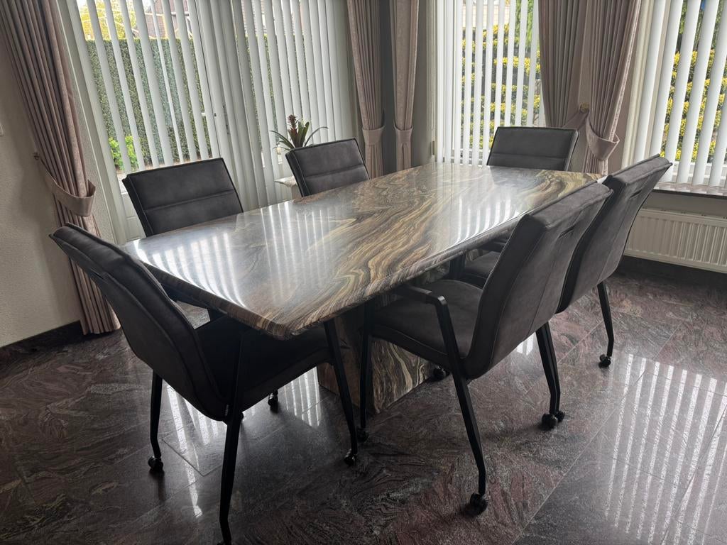 Te koop 6 nieuwe huiskamer stoelen, Huis en Inrichting, Stoelen, Ophalen, Bruin, Nieuw, Stof