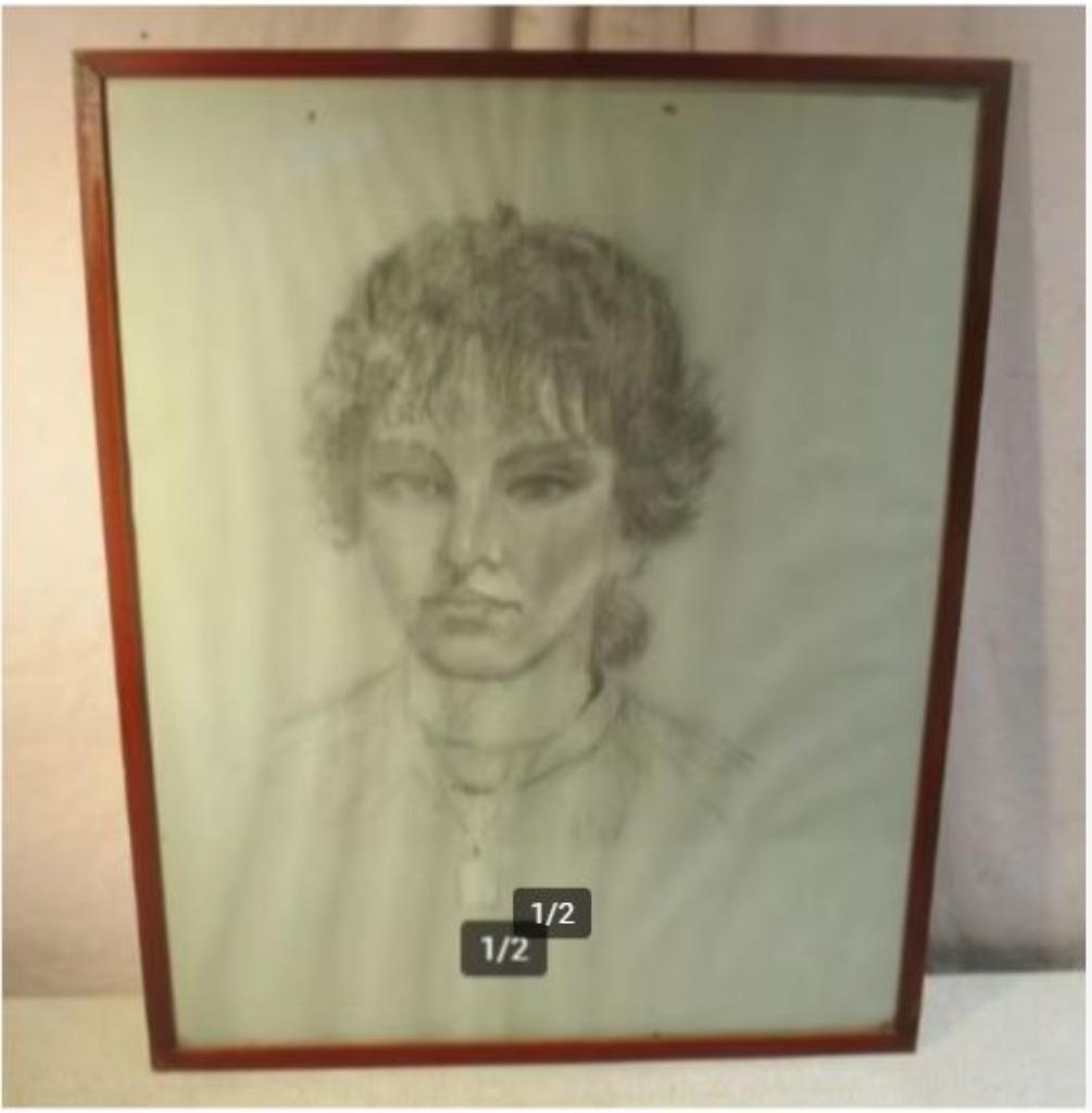 Mooie Tekening 'Vrouw met Sensuele Ogen' - Odette Hellebuyck, Antiek en Kunst, Ophalen of Verzenden