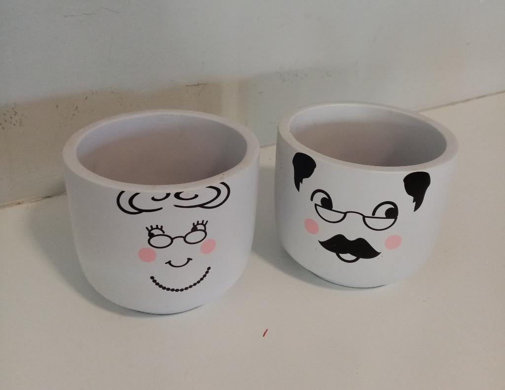 Bloempotjes oma en opa - nieuw, Rond, Ophalen of Verzenden, Aardewerk, Binnen