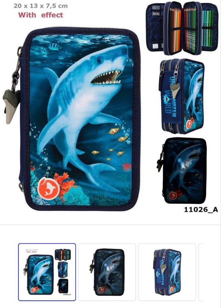 Plumier requin marque Dino World 3 compartiments, Enlèvement ou Envoi