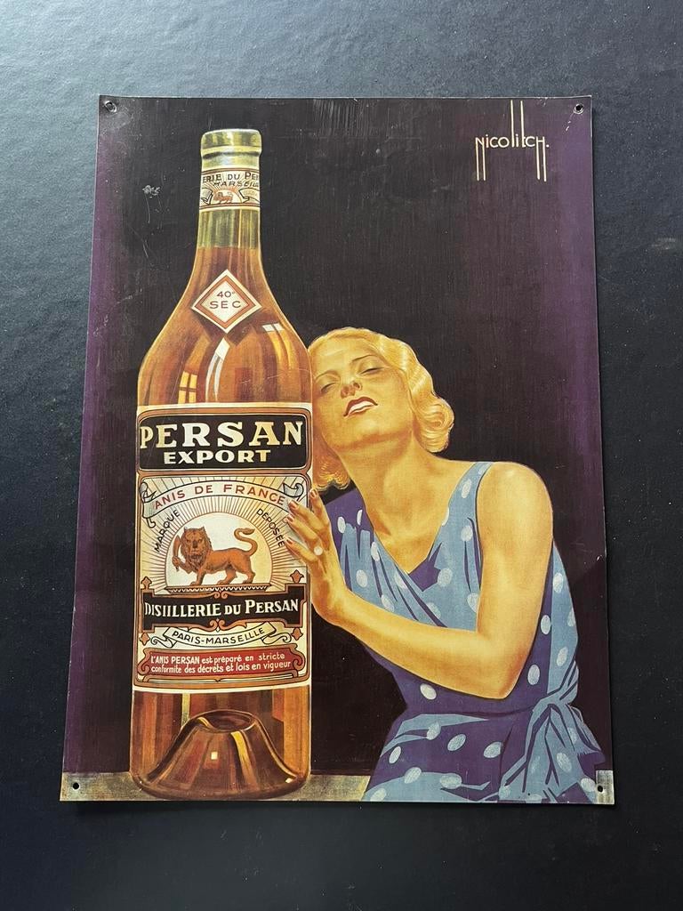 Persan export - reclamebord metaal, Verzamelen, Ophalen, Gebruikt, Reclamebord