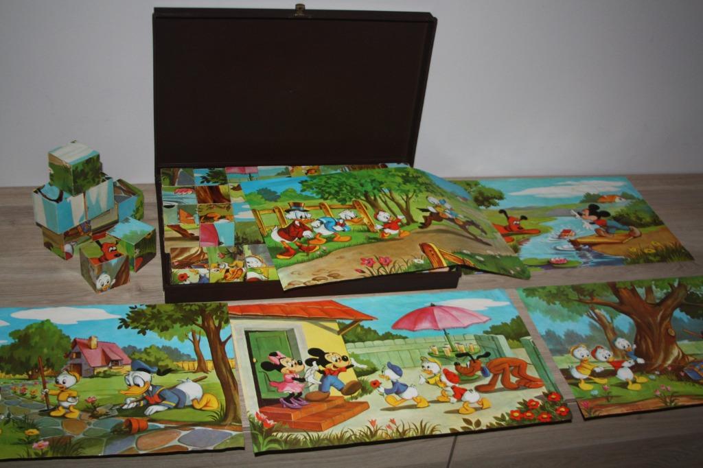oude blokkenpuzzel in plastic koffer , 35x22x5 cm, Ophalen of Verzenden, Donald Duck, Gebruikt, Overige typen
