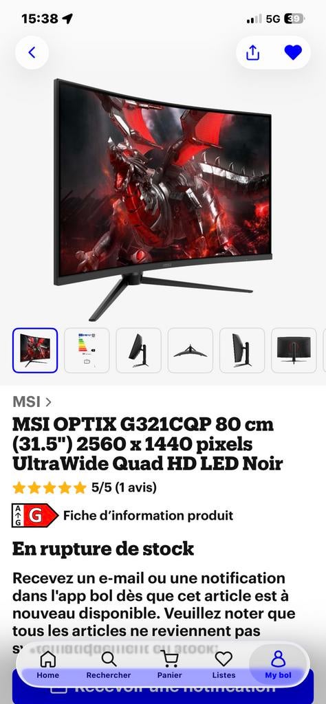MSI › MSI OPTIX G321CQP 80 cm (31.5") 2560 x 1440 pixels, Informatique & Logiciels, Moniteurs, HD, Enlèvement ou Envoi, Comme neuf