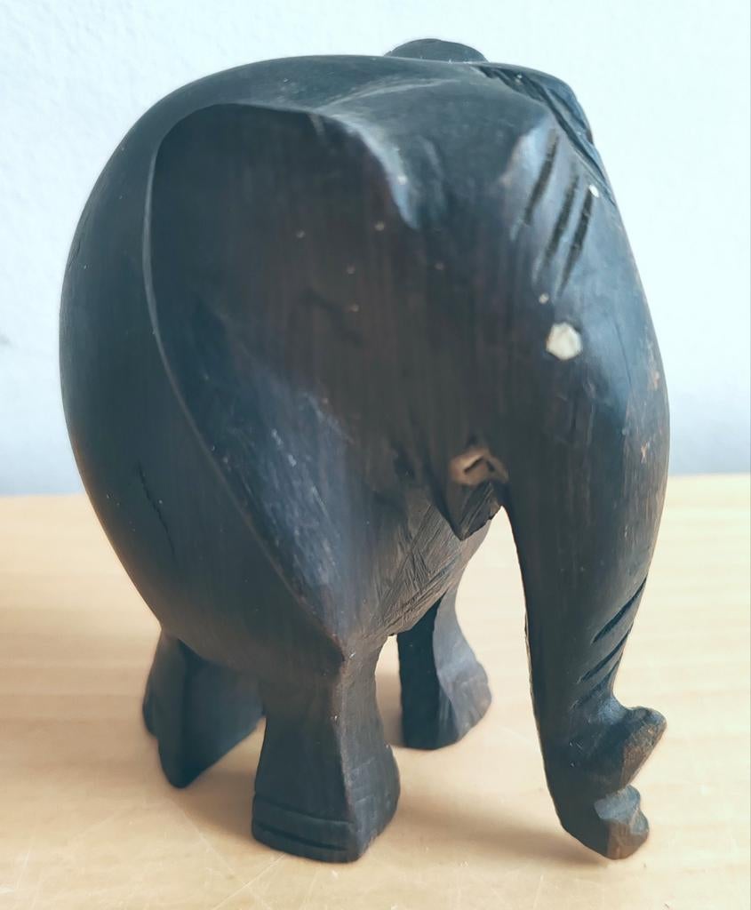 Vintage handgesneden olifant van massief hout - 9 cm - stijl, Antiek en Kunst, Ophalen of Verzenden