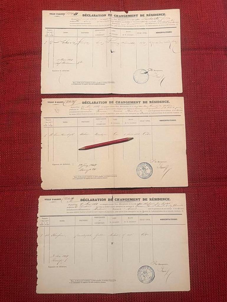 LOT 3x Stad Aalst 1864 Verandering woonplaats, Antiek en Kunst, Antiek | Boeken en Manuscripten, Ophalen of Verzenden