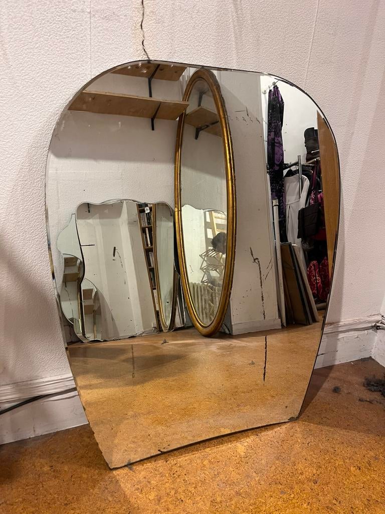 Ancien miroir mural vintage antique arrondi, Moins de 100 cm, Enlèvement, Utilisé, Ovale