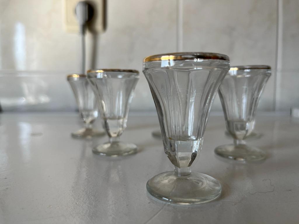 Vintage druppelglazen met gouden randje, Ophalen of Verzenden