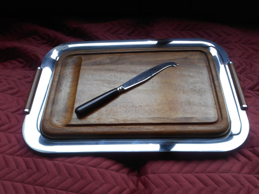 serveer/kaas pla inox + teak      lees tekst!, Enlèvement ou Envoi, Neuf, Autres matériaux, Autres types