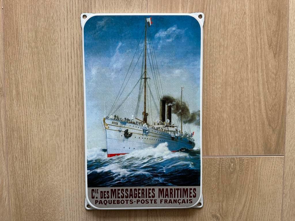 Enseigne publicitaire émaillée Messageries Maritimes, Collections, Marques & Objets publicitaires, Enlèvement ou Envoi, Comme neuf