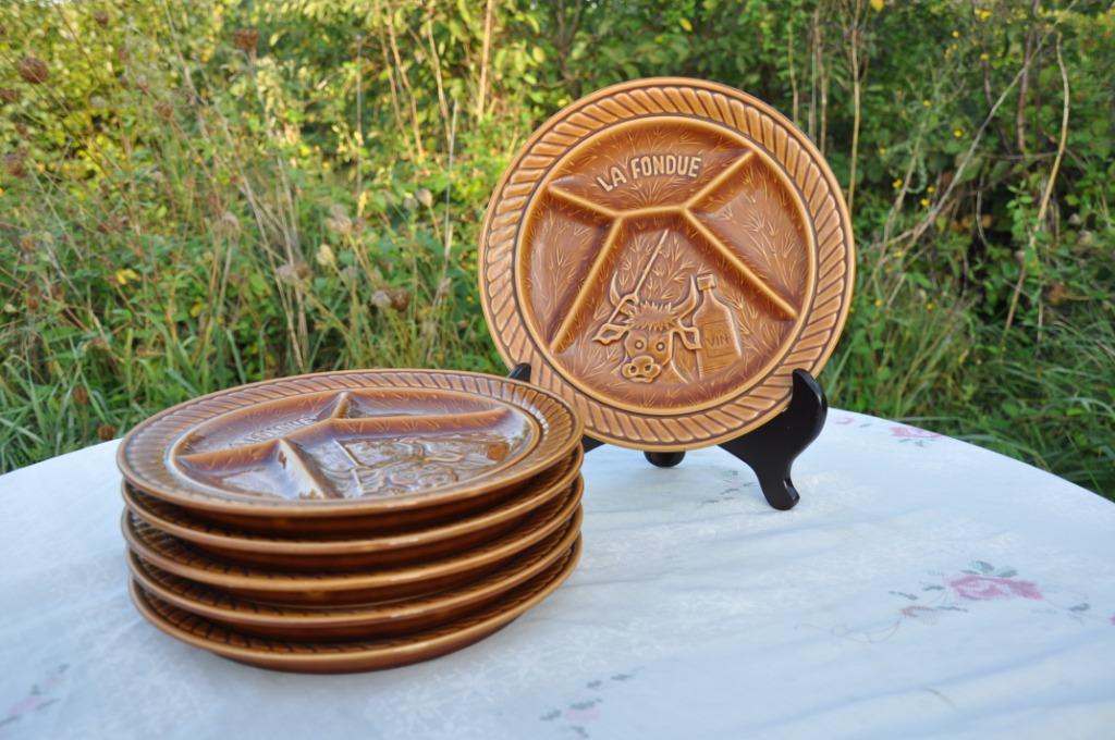 6 assiettes a fondue sarreguemines decor boeuf, Ophalen of Verzenden