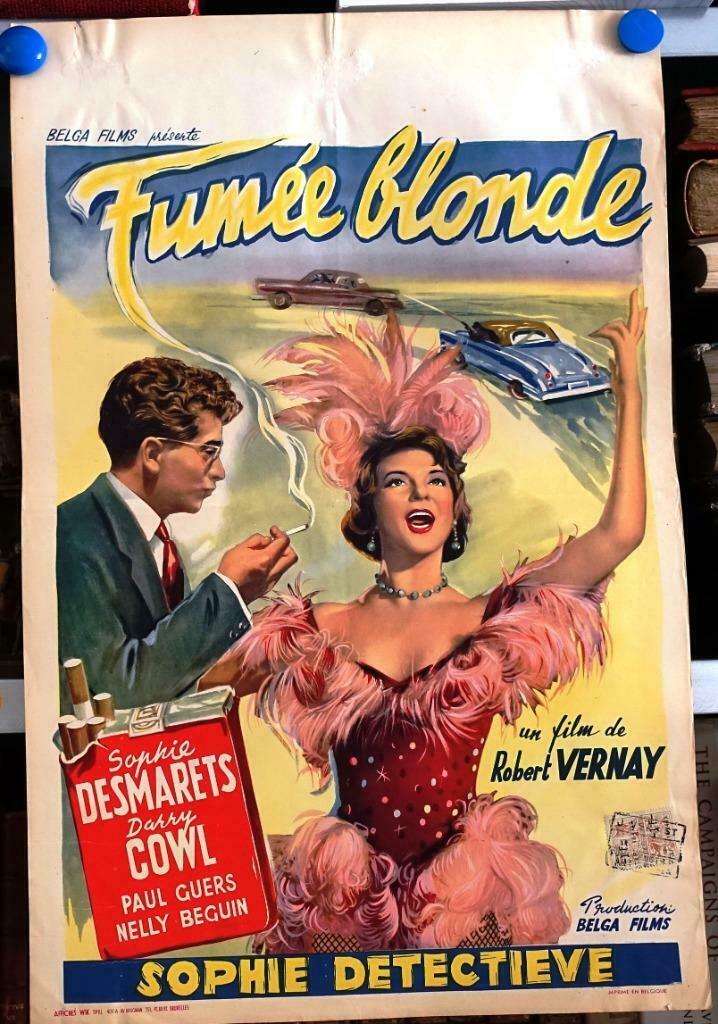 Filmposter Fumée blonde - Robert Vernay, Sophie Desmarets, Ophalen of Verzenden, A1 t/m A3, Film en Tv, Rechthoekig Staand