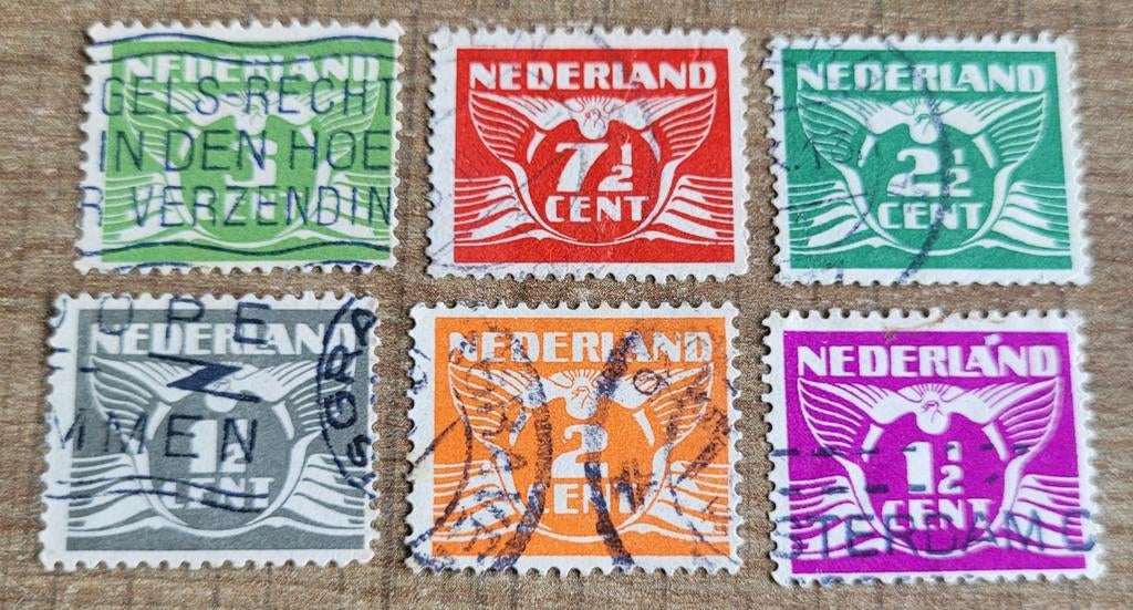 6 oude postzegels: Nederland, Ophalen of Verzenden, Na 1940, Gestempeld